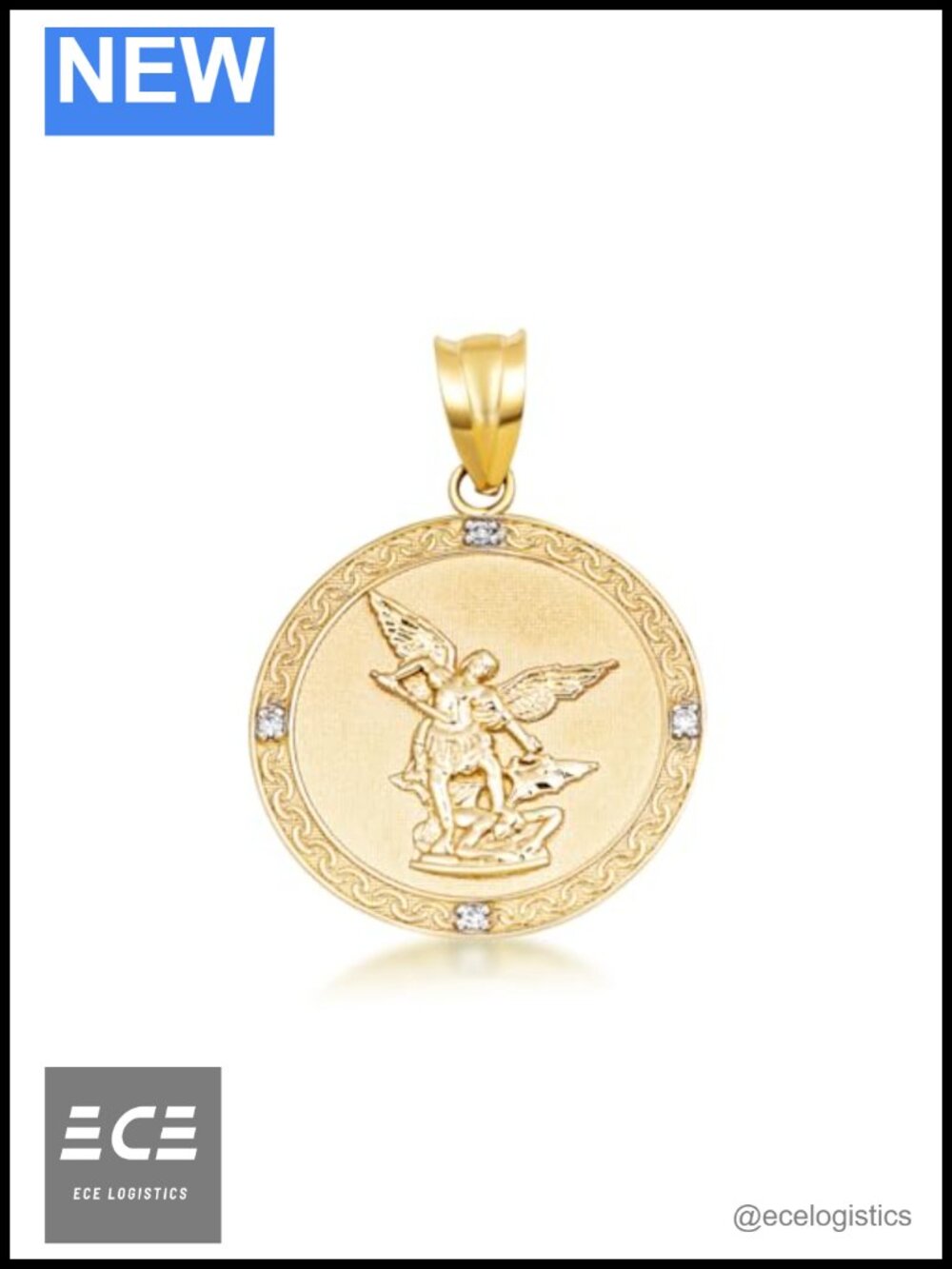 10K 14K Gold St Michael Archangel Diamond Medal Necklace Pendant